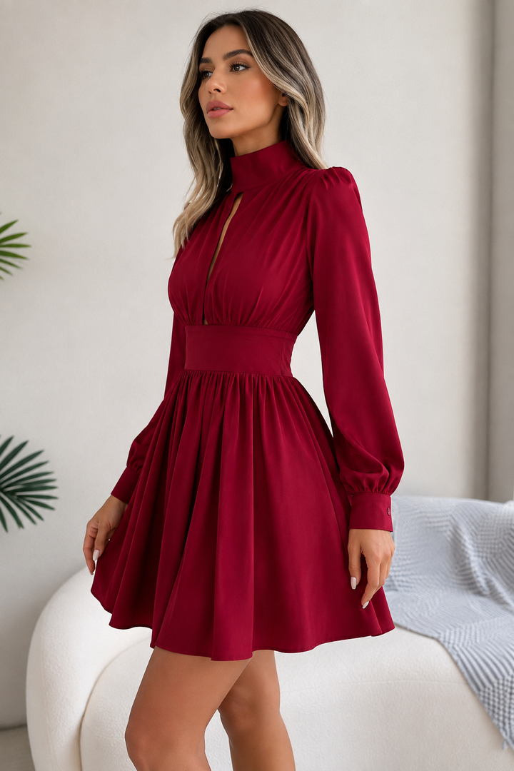 Cutout Mock Turtleneck A-Line Mini Dress