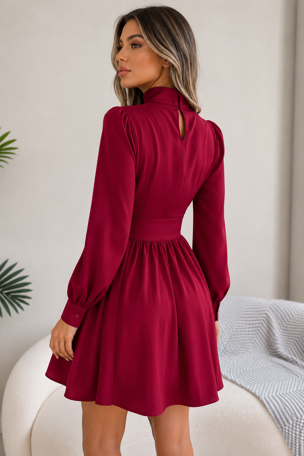 Cutout Mock Turtleneck A-Line Mini Dress