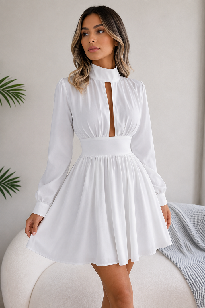 Cutout Mock Turtleneck A-Line Mini Dress