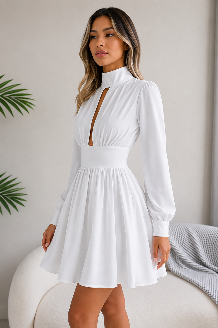 Cutout Mock Turtleneck A-Line Mini Dress