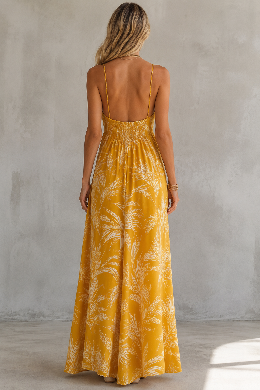 Marigold Palm Print V-Neck Maxi Dress - Plus Size