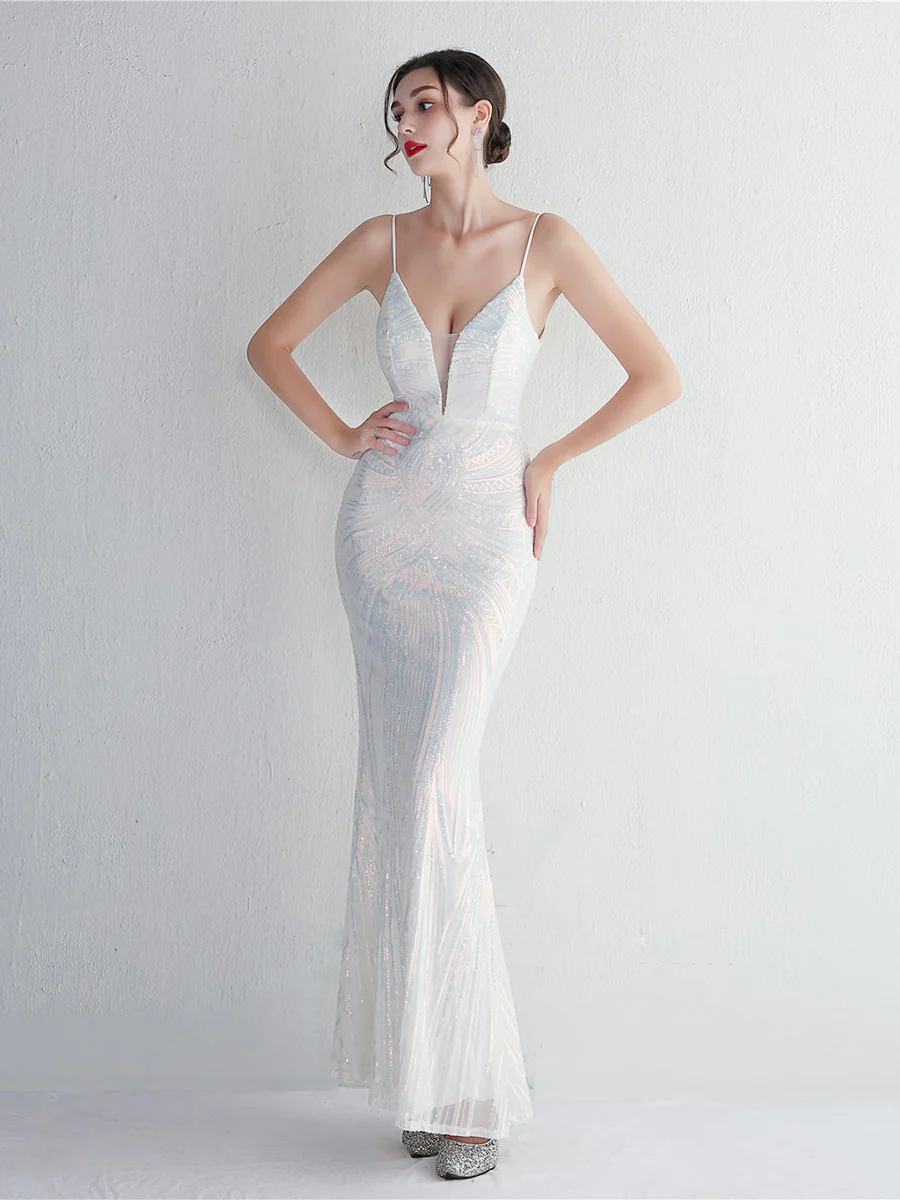 Sequin Deep V-Neck Maxi Dress