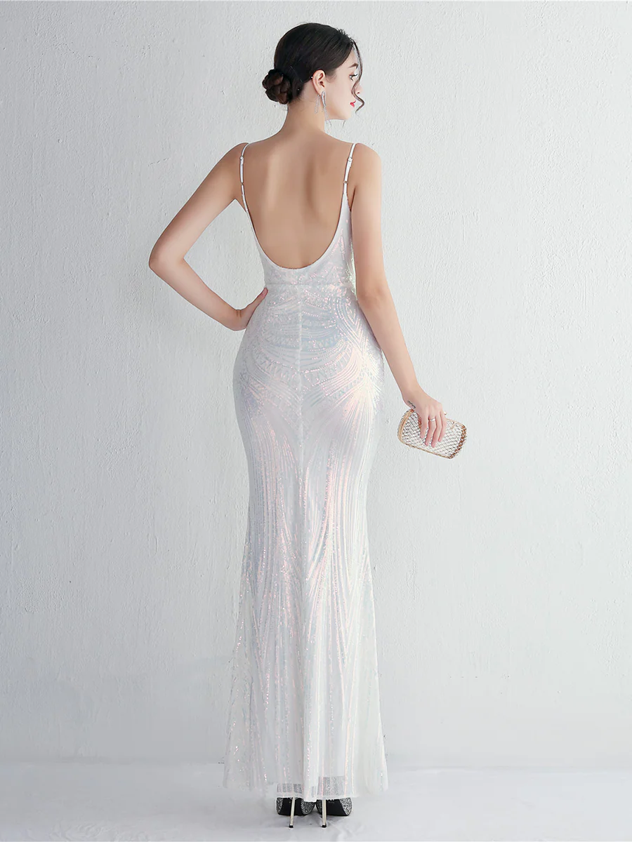 Sequin Deep V-Neck Maxi Dress