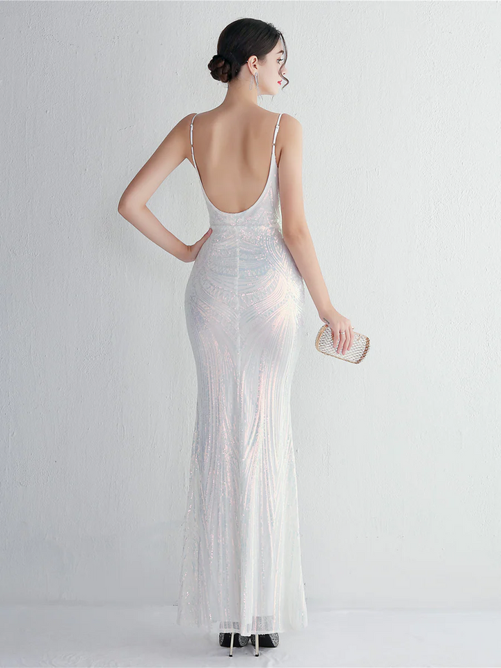 Sequin Deep V-Neck Maxi Dress
