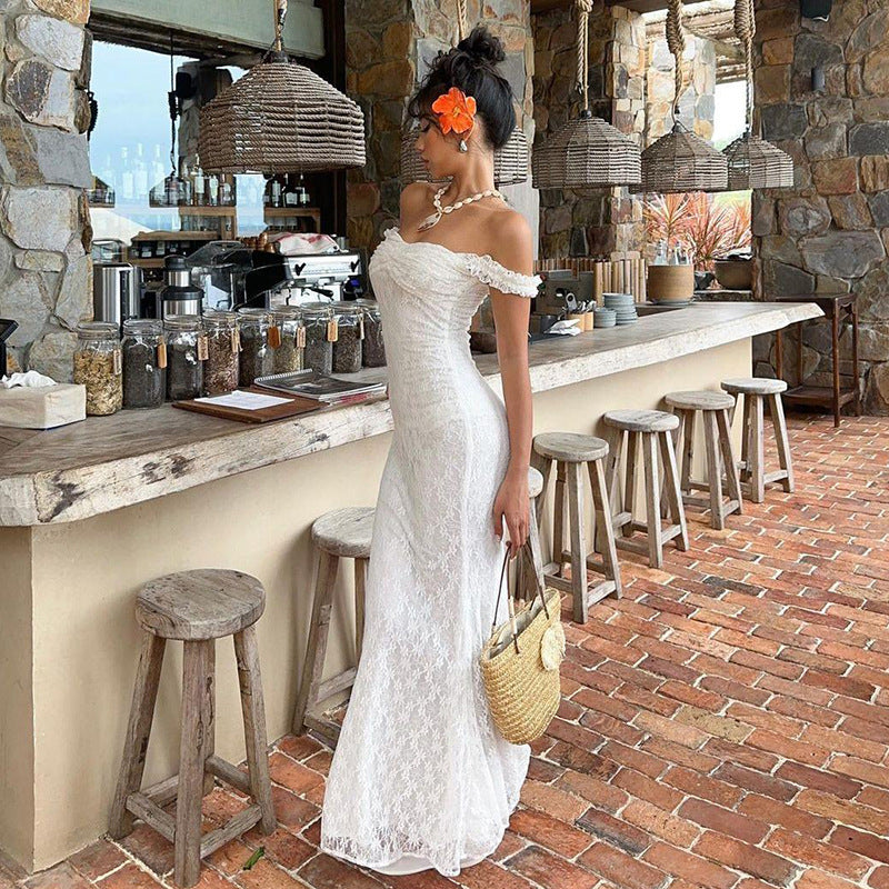 Elegant Off Shoulder Lace Maxi Dress for Effortless Charm