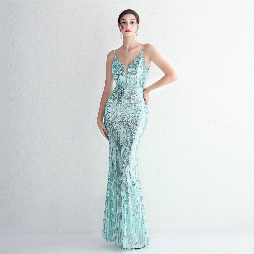 Sequin Deep V-Neck Maxi Dress