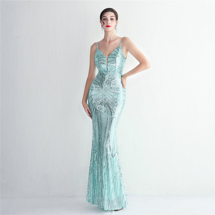 Sequin Deep V-Neck Maxi Dress