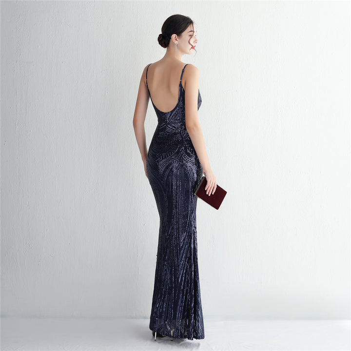 Sequin Deep V-Neck Maxi Dress