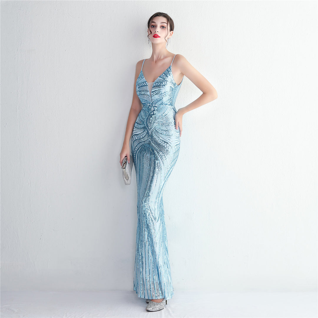 Sequin Deep V-Neck Maxi Dress