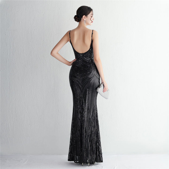 Sequin Deep V-Neck Maxi Dress