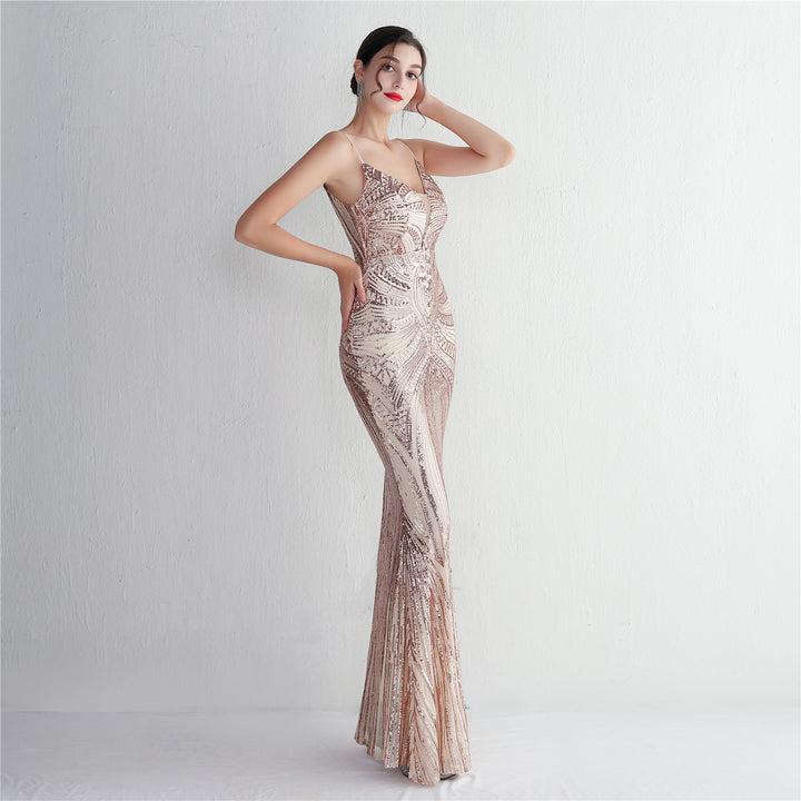 Sequin Deep V-Neck Maxi Dress