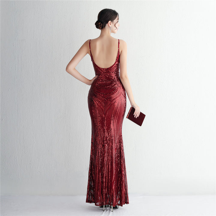 Sequin Deep V-Neck Maxi Dress
