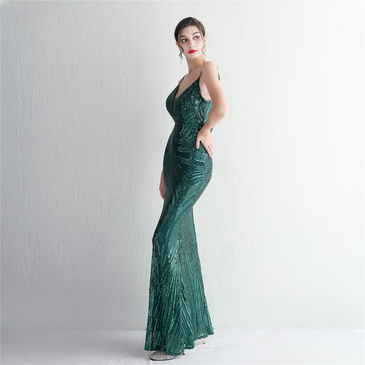 Sequin Deep V-Neck Maxi Dress