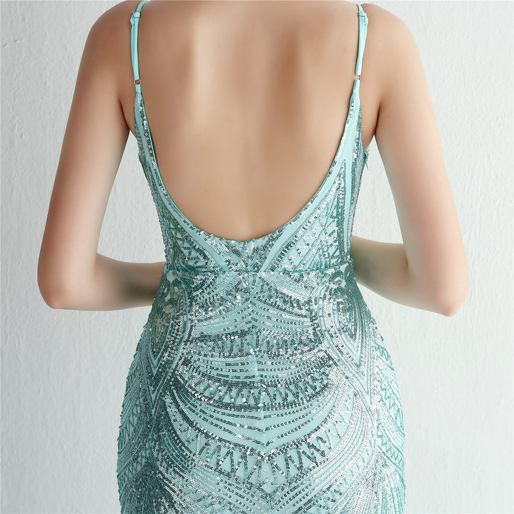 Sequin Deep V-Neck Maxi Dress