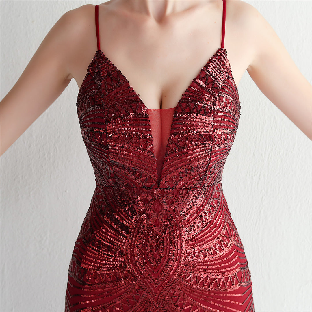 Sequin Deep V-Neck Maxi Dress