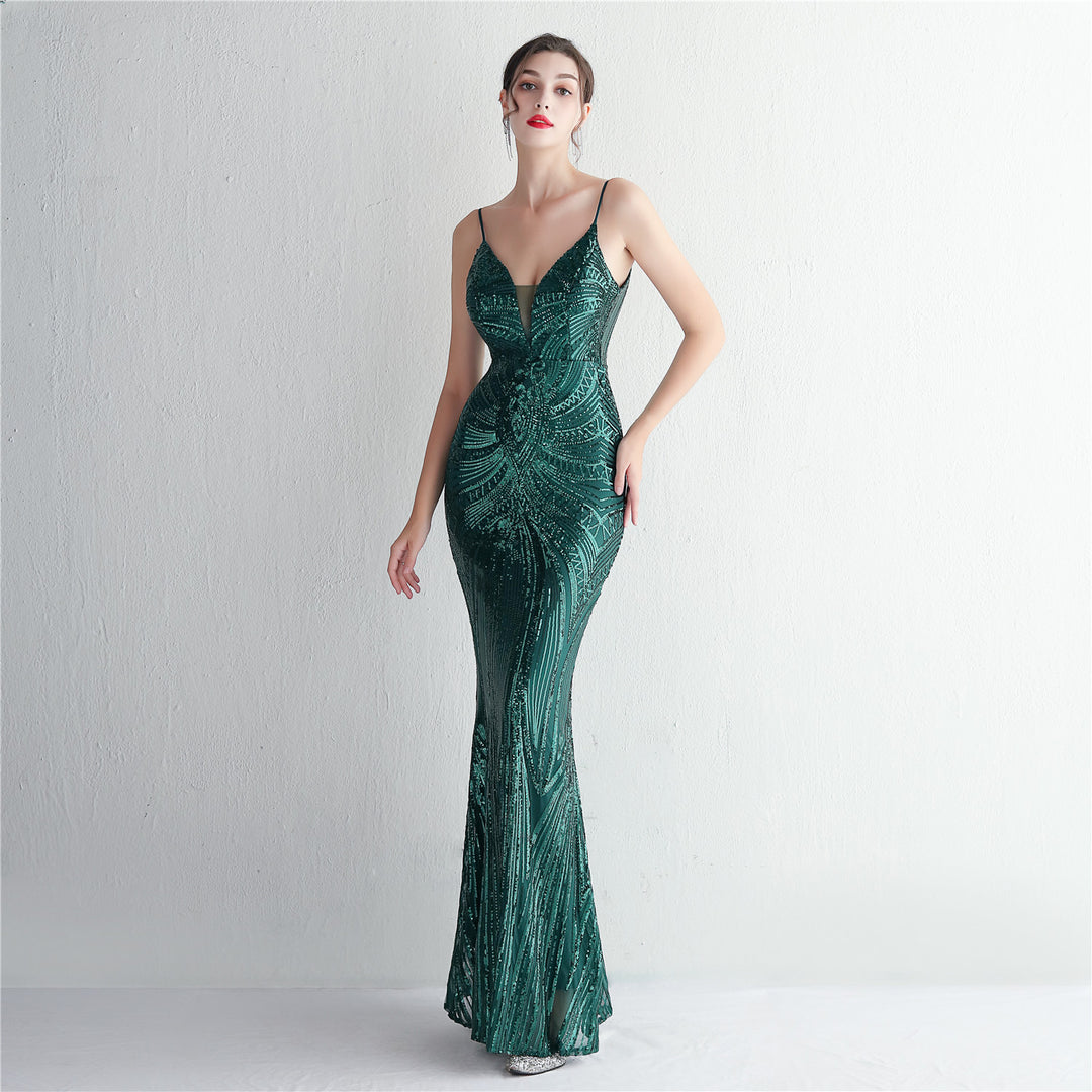 Sequin Deep V-Neck Maxi Dress