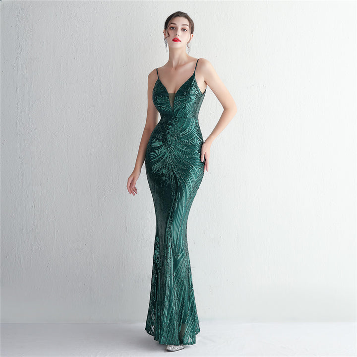 Sequin Deep V-Neck Maxi Dress