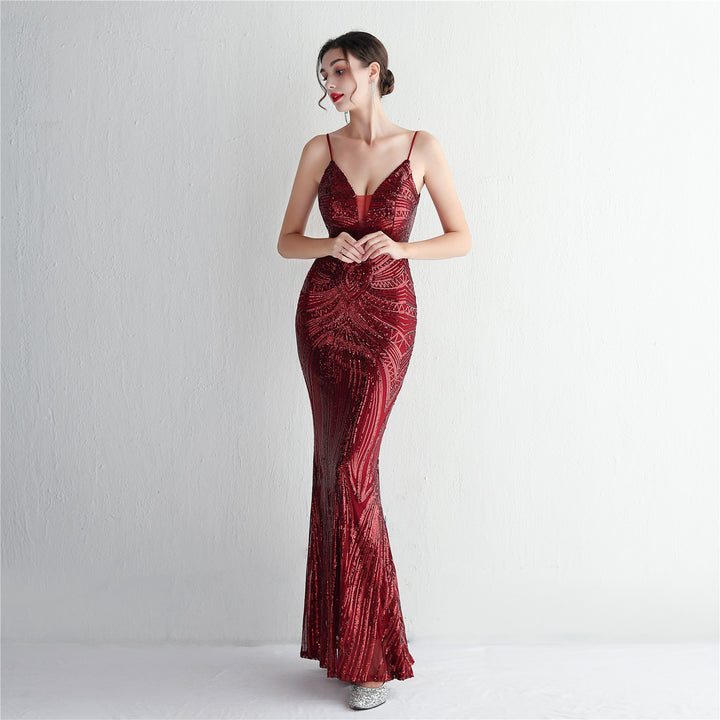 Sequin Deep V-Neck Maxi Dress