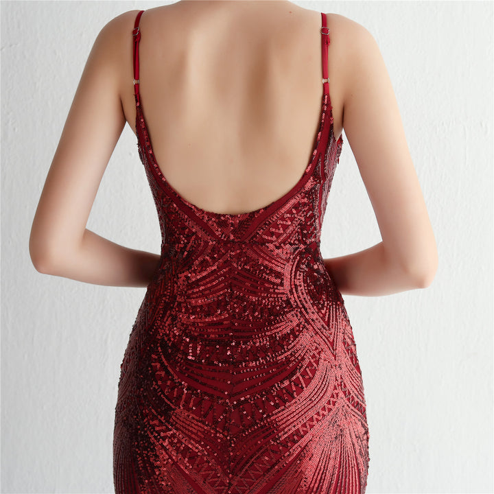 Sequin Deep V-Neck Maxi Dress