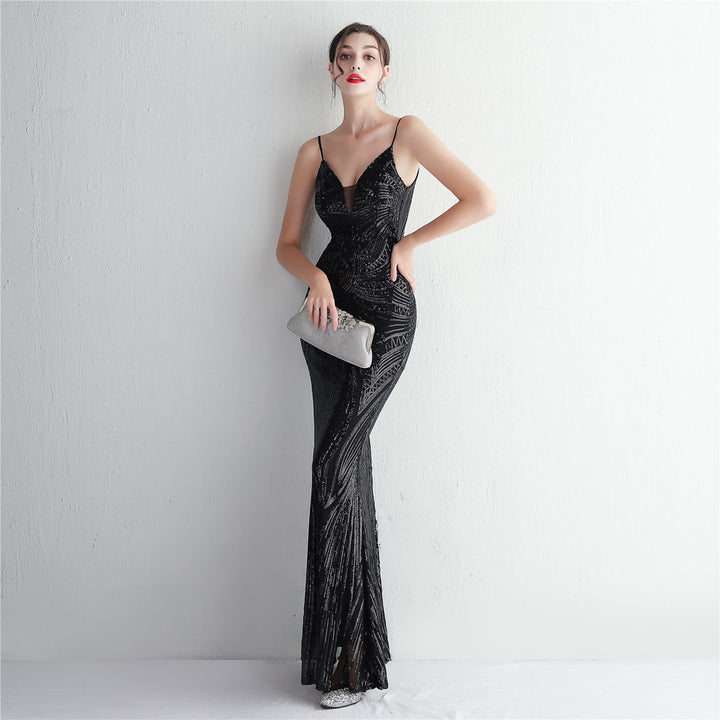 Sequin Deep V-Neck Maxi Dress