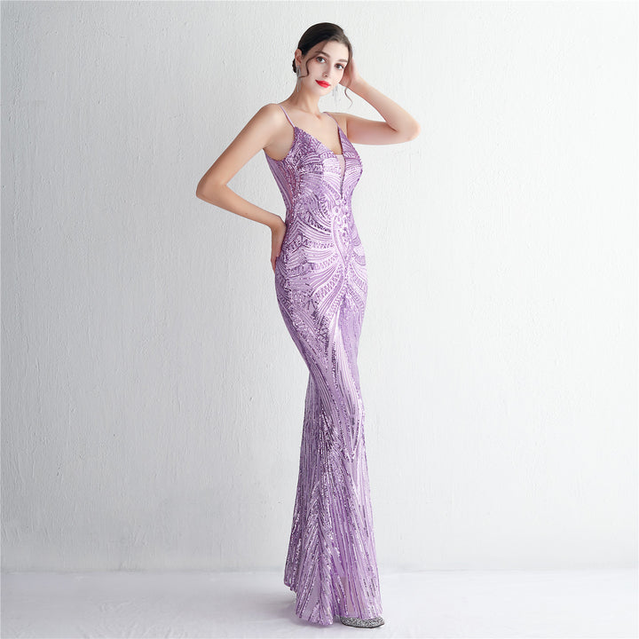 Sequin Deep V-Neck Maxi Dress