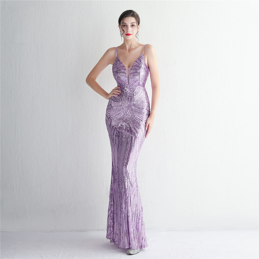 Sequin Deep V-Neck Maxi Dress