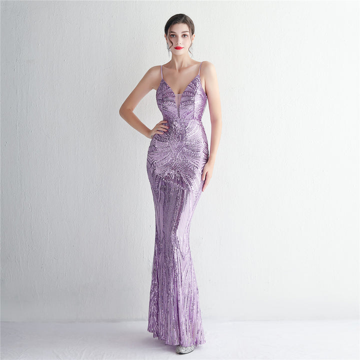 Sequin Deep V-Neck Maxi Dress