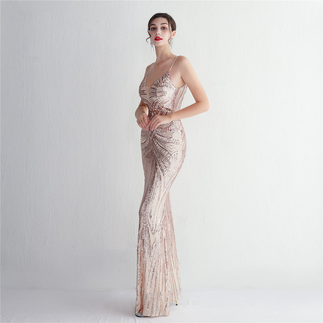 Sequin Deep V-Neck Maxi Dress