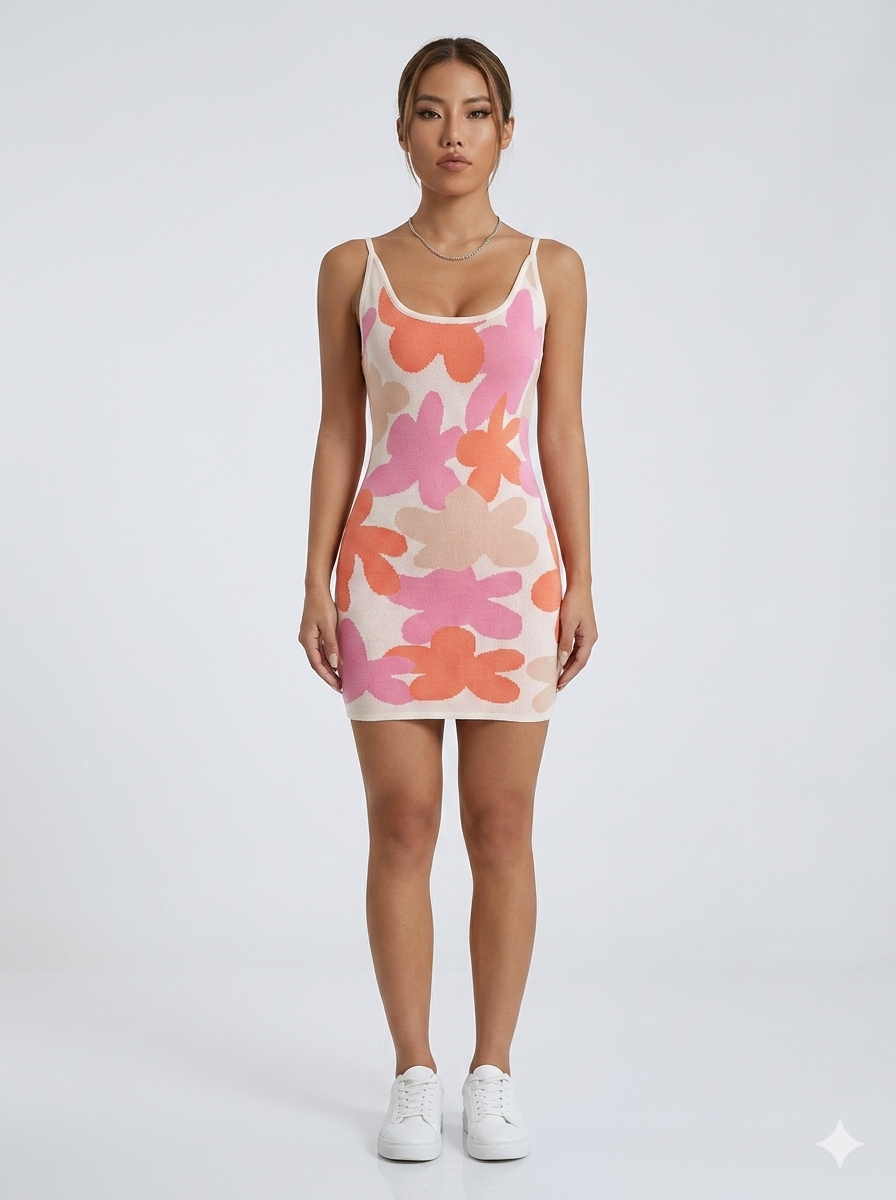 Floral Scoop Neck Mini Dress