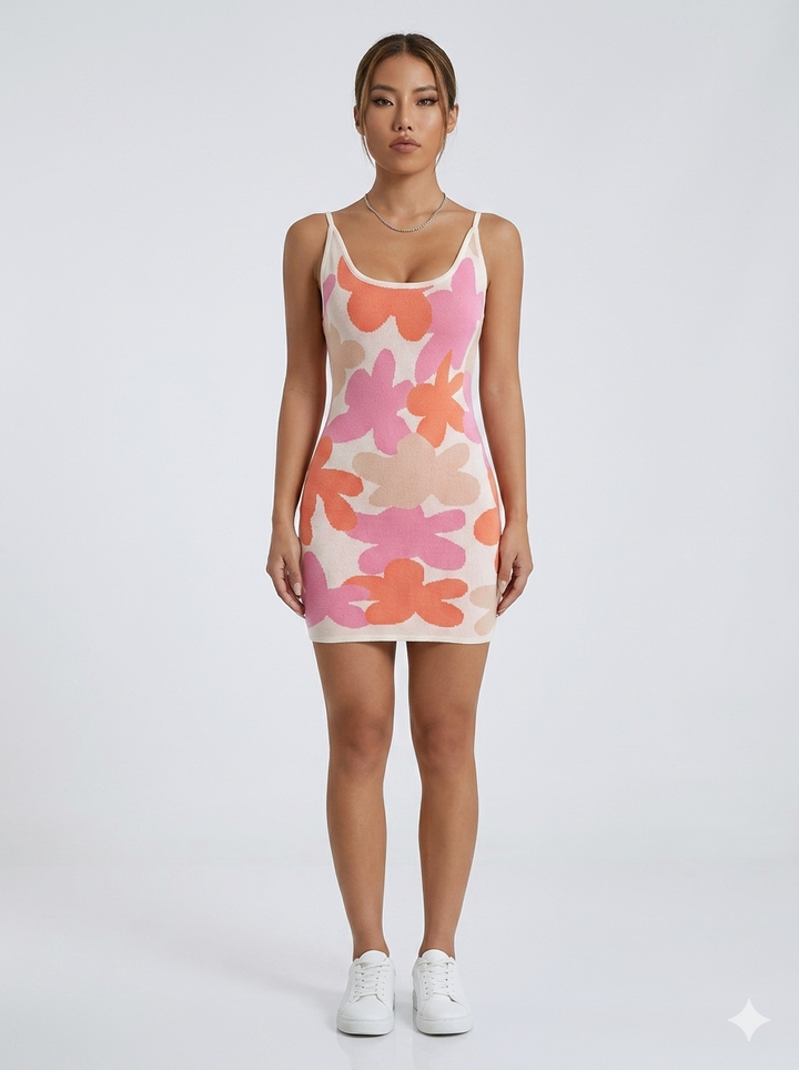 Floral Scoop Neck Mini Dress