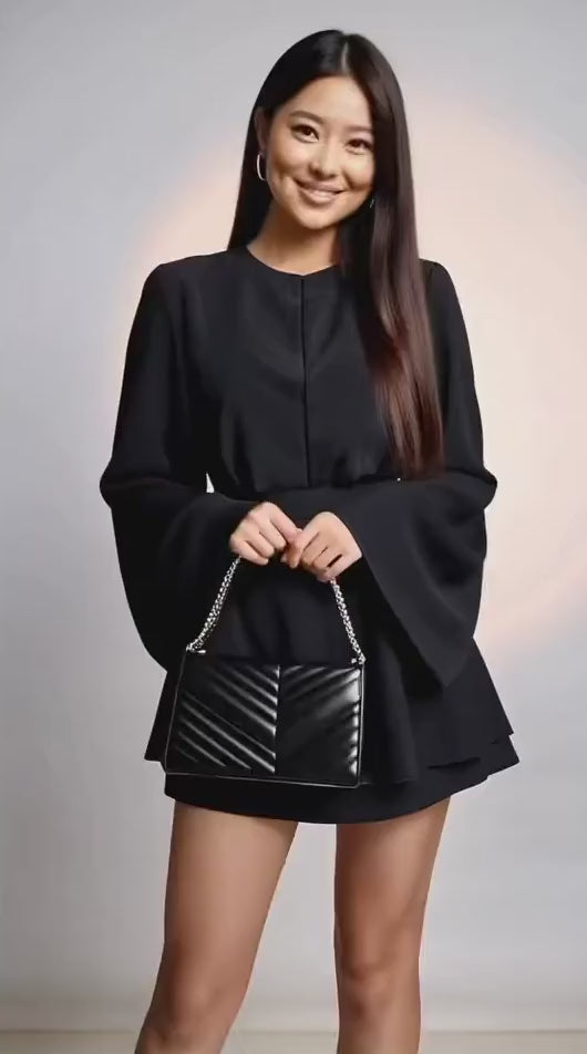 Elevate Your Style with Our Bell Sleeve Open Back Mini Dress